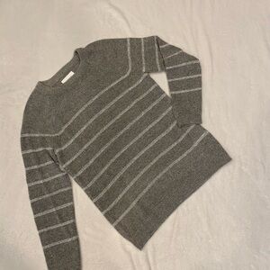 Current/Elliott Gray Crew Neck Sweater with Silver Stripe Stitching